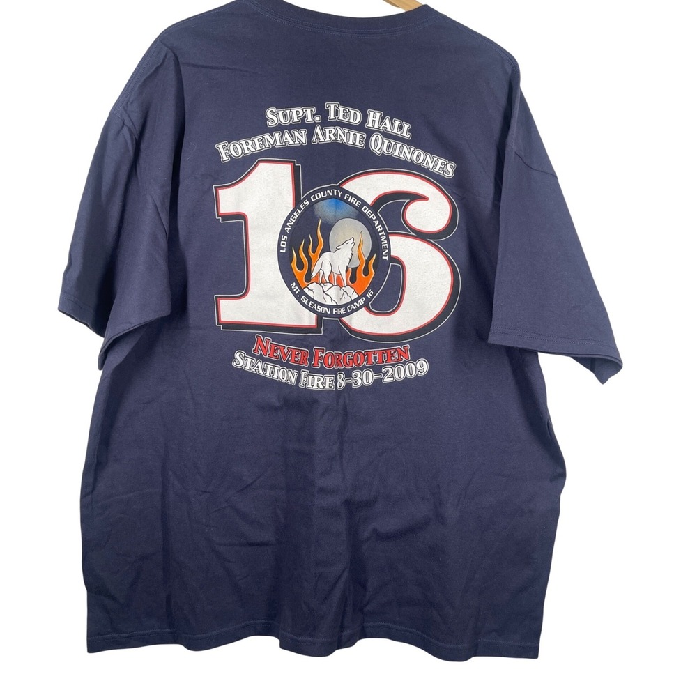 LA County Fire Dept Camp 16 Station Fire 2009 Memorial T-Shirt Navy 2XL